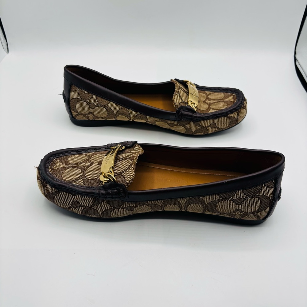 Coach Tan Signature Canvas Loafers with Gold Hardware - Picture 10 of 11